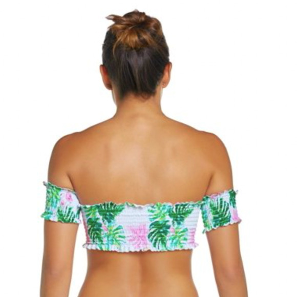 PILYQ Tropical Floral Smocked Off Shoulder Reversible Bikini Top NWT Cup Size D - Picture 3 of 16